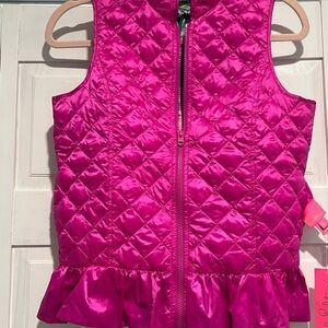 Pink Quilted Vest with Ruffle Hem